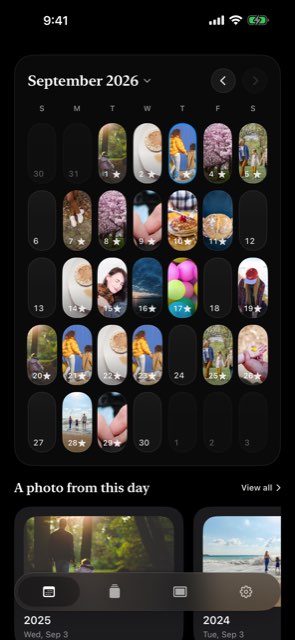 The month calendar filled with one photo per day